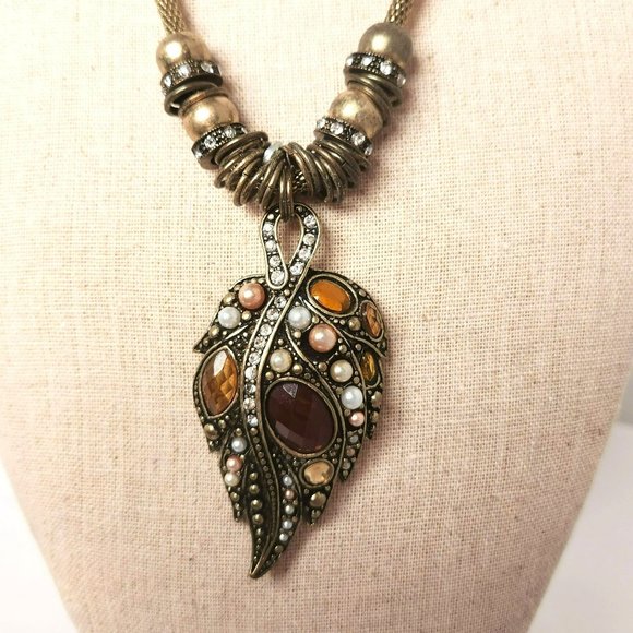 Victorian Style Necklace Teardrop Pave Set Pearls & Rhinestones Rope Style Chain - Picture 6 of 10